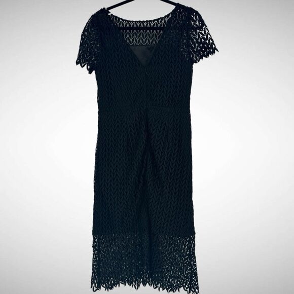 Kay Unger Black Tatum Floral Lace Sheath‎ Midi Dress Size 10 Cocktail Effortless - Picture 4 of 10